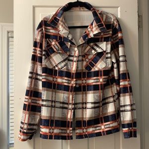 Plaid button down shacket from Amazon, size medium.